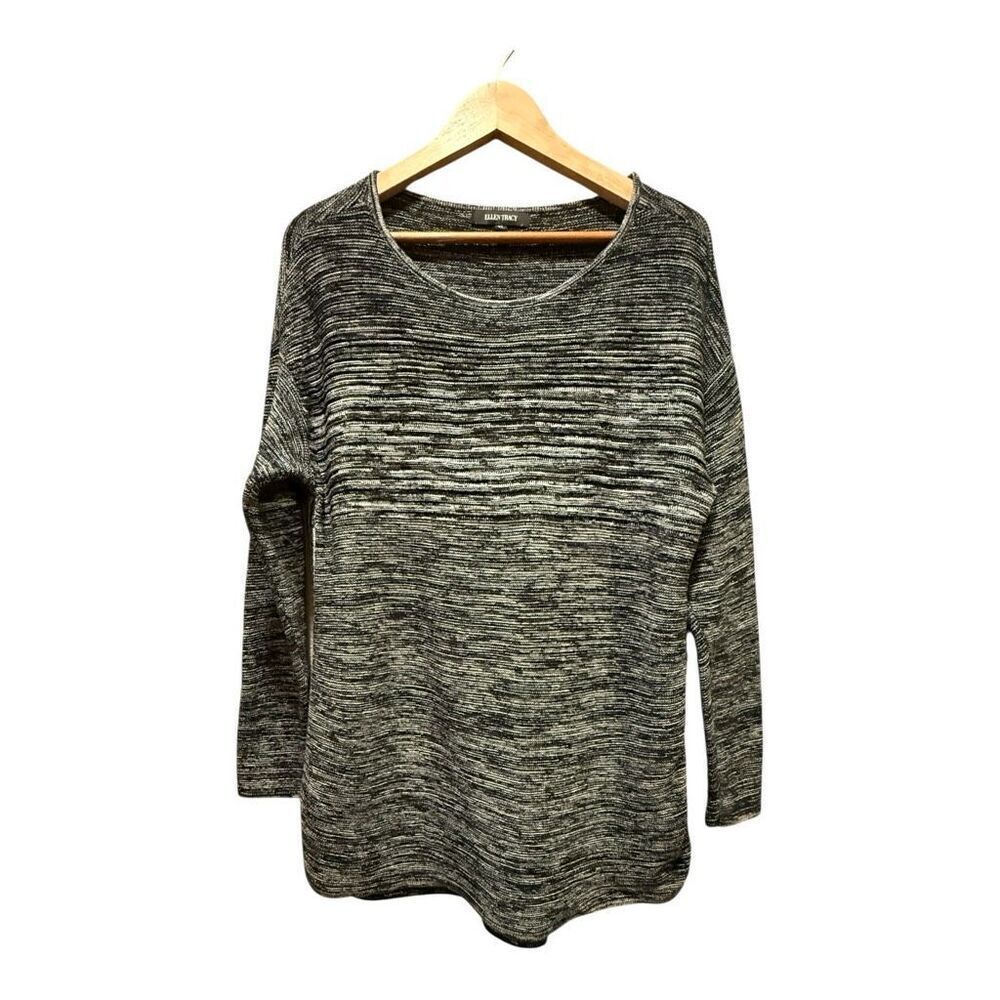 Ellen Tracy Womens XL Black White Space Dye Knit Tunic Sweater‎ Mature